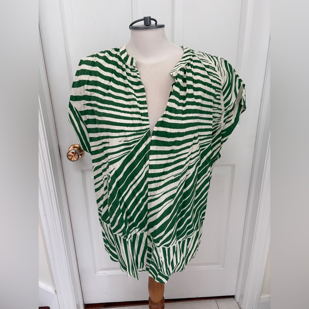 NWOT H&M Green and White Diagonal Striped Blouse ladies XL